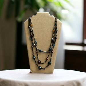 Stunning triple strand boho glass bead necklace